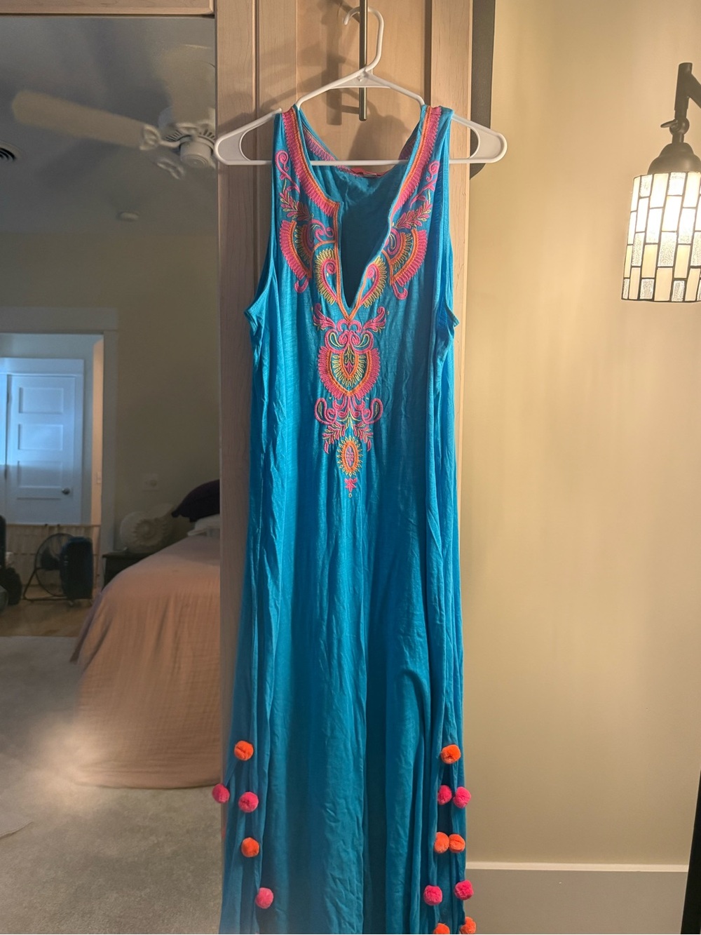 Lilly Pulitzer Turquoise Maxi Dress with Pink & Orange Embroidery